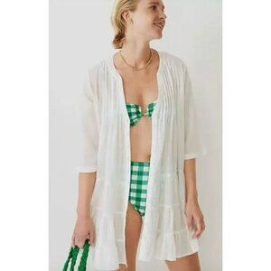 New J. Crew Size M Button-front tiered cover-up dress cotton voile White SU23